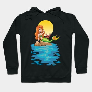 Mermaid Relaxes on Rocks with Crab Hoodie